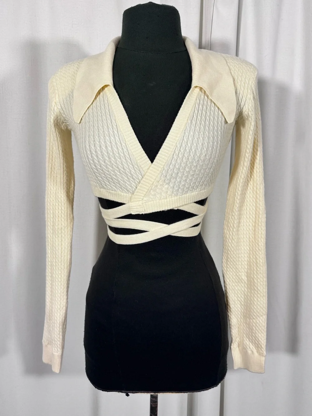 Danielle Bernstein Cream Knit Wrap Crop Top